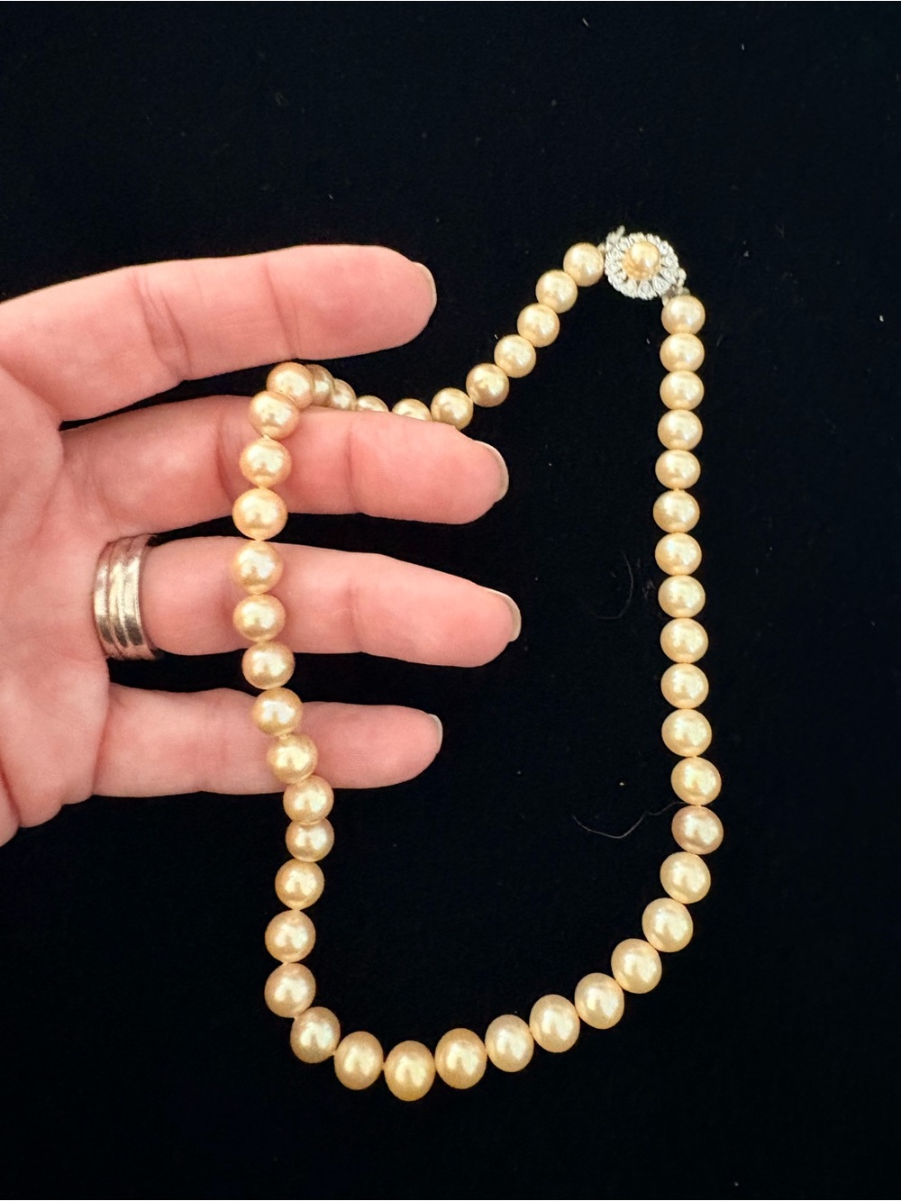 Classic Gold Pearl Necklace with Rhinestone Clasp - Women's Jewelry